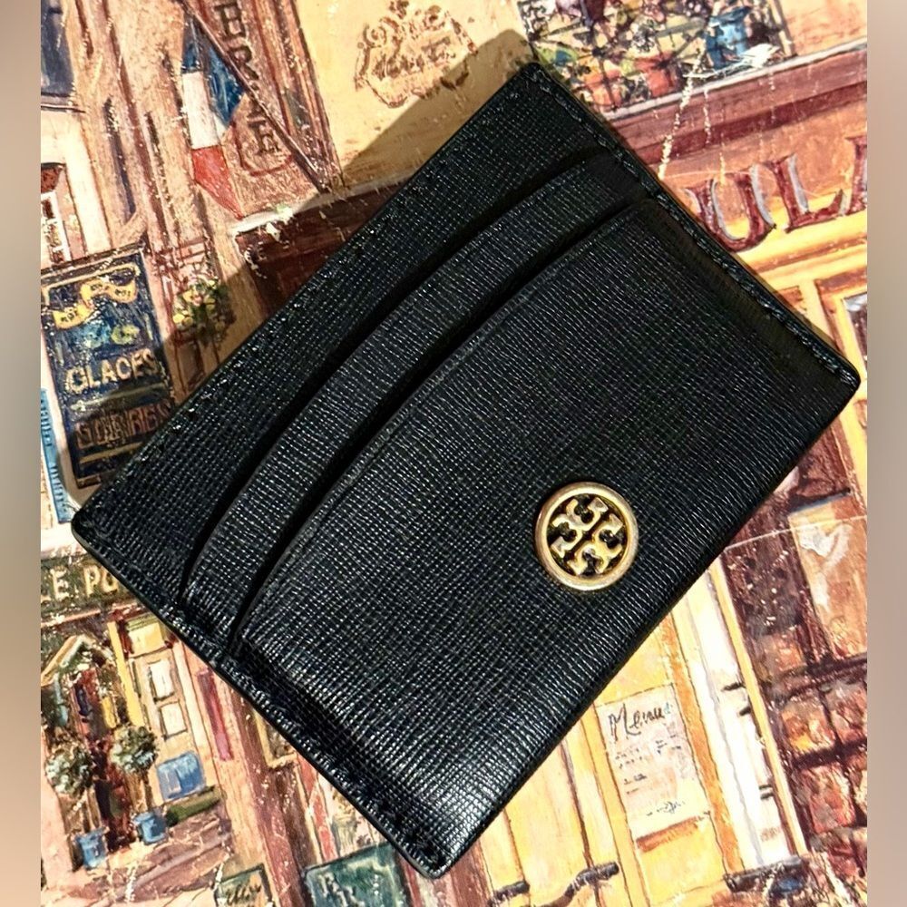 Tory Burch “The Robinson Card Case” in Black Saffino Leather EUC! - Picture 4 of 5